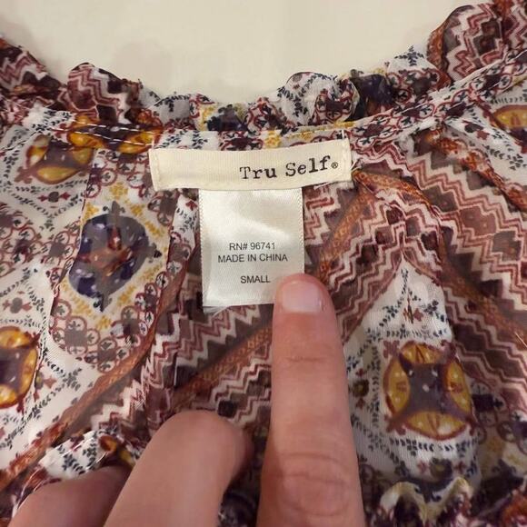 Tru Self Boho Print Lace Navy Open Tie Front Tunic Vest Women's Small Indie Boho - Picture 5 of 7